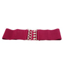 Women Comfortable Wear Elastic Faux Leather Buckle Waist Shaper Waist Wide Belt Stretch Waistband Rose Red