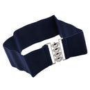 Women Comfortable Wear Elastic Faux Leather Buckle Waist Shaper Waist Wide Belt Stretch Waistband Blue