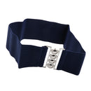 Women Comfortable Wear Elastic Faux Leather Buckle Waist Shaper Waist Wide Belt Stretch Waistband Blue