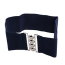 Women Comfortable Wear Elastic Faux Leather Buckle Waist Shaper Waist Wide Belt Stretch Waistband Blue