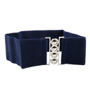 Women Comfortable Wear Elastic Faux Leather Buckle Waist Shaper Waist Wide Belt Stretch Waistband Blue