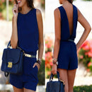 Women Girls Fashionable Beachwear Sleeveless V Neck Playsuit Bodycon Jumpsuit Trousers Summer Clothing Blue S