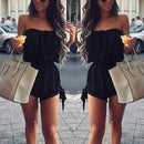 Women Girls Summer Fashionable Beachwear Strapless V Neck Playsuit Bodycon Party Jumpsuit Trousers Black Size S