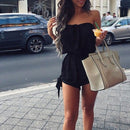 Women Girls Summer Fashionable Beachwear Strapless V Neck Playsuit Bodycon Party Jumpsuit Trousers Black Size S