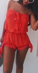 Women Girls Summer Fashionable Beachwear Strapless V Neck Playsuit Bodycon Party Jumpsuit Trousers Orange Size S
