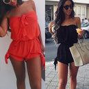 Women Girls Summer Fashionable Beachwear Strapless V Neck Playsuit Bodycon Party Jumpsuit Trousers Orange Size S