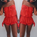 Women Girls Summer Fashionable Beachwear Strapless V Neck Playsuit Bodycon Party Jumpsuit Trousers Orange Size XL