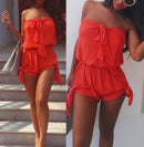 Women Girls Summer Fashionable Beachwear Strapless V Neck Playsuit Bodycon Party Jumpsuit Trousers Orange Size XL