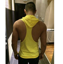 Mens Casual Gym Sportswear Clothing Hooded Racerback Tank Top Bodybuilding Vest Deep Cut Top Yellow L