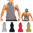 Mens Casual Gym Sportswear Clothing Hooded Racerback Tank Top Bodybuilding Vest Deep Cut Top Red XL