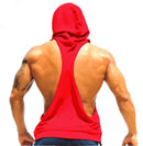 Mens Casual Gym Sportswear Clothing Hooded Racerback Tank Top Bodybuilding Vest Deep Cut Top Red XL