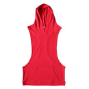 Mens Casual Gym Sportswear Clothing Hooded Racerback Tank Top Bodybuilding Vest Deep Cut Top Red XL