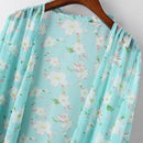 Women Summer Loose Casual Shawl Cardigan Boho Chiffon Floral Blouse Green