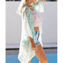 Women Summer Loose Casual Shawl Cardigan Boho Chiffon Floral Blouse Green