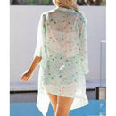 Women Summer Loose Casual Shawl Cardigan Boho Chiffon Floral Blouse Green