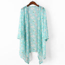 Women Summer Loose Casual Shawl Cardigan Boho Chiffon Floral Blouse Green