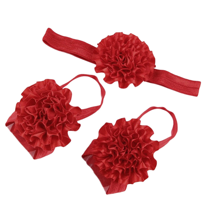 1 Set of 3PCS Baby Infant Headband Foot Flower Elastic Hair Band Accessories Photography Props Head Decor Accessory Red