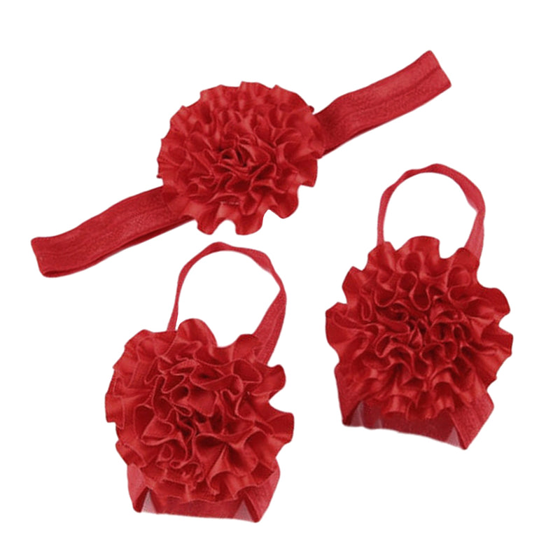 1 Set of 3PCS Baby Infant Headband Foot Flower Elastic Hair Band Accessories Photography Props Head Decor Accessory Red