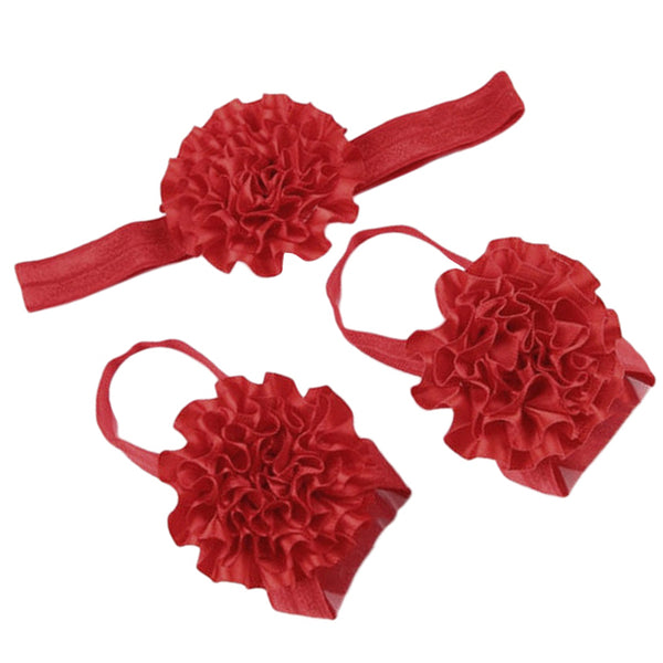 1 Set of 3PCS Baby Infant Headband Foot Flower Elastic Hair Band Accessories Photography Props Head Decor Accessory Red