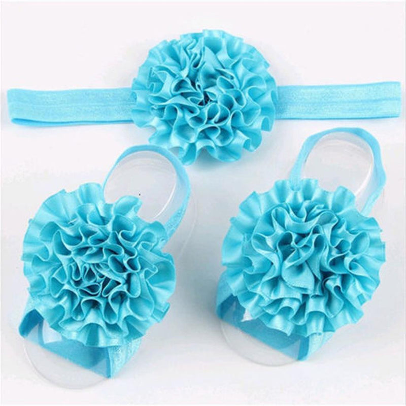 1 Set of 3PCS Baby Infant Headband Foot Flower Elastic Hair Band Accessories Photography Props Head Decor Accessory Blue