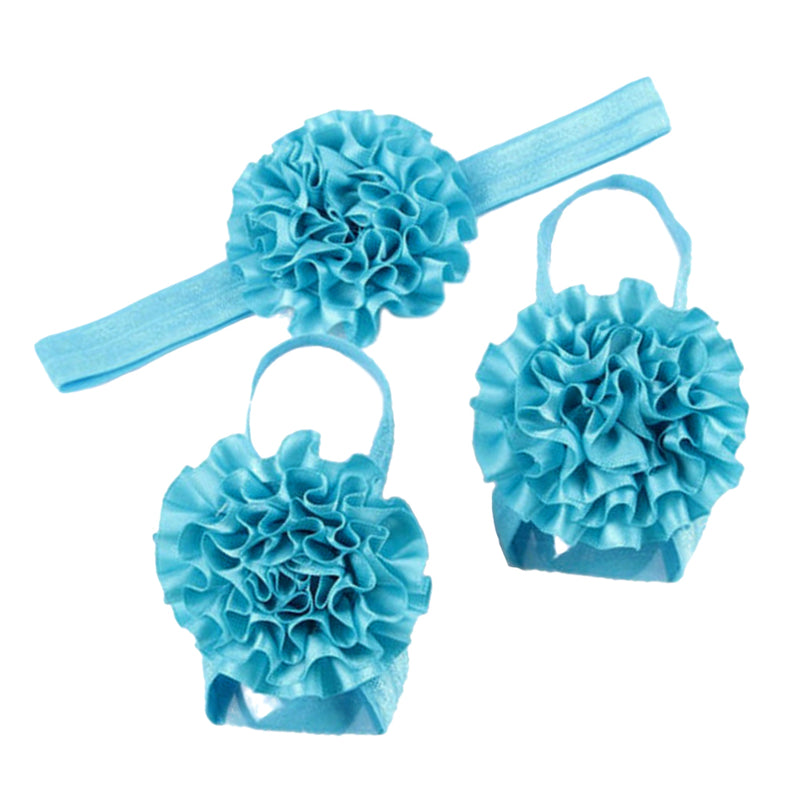 1 Set of 3PCS Baby Infant Headband Foot Flower Elastic Hair Band Accessories Photography Props Head Decor Accessory Blue