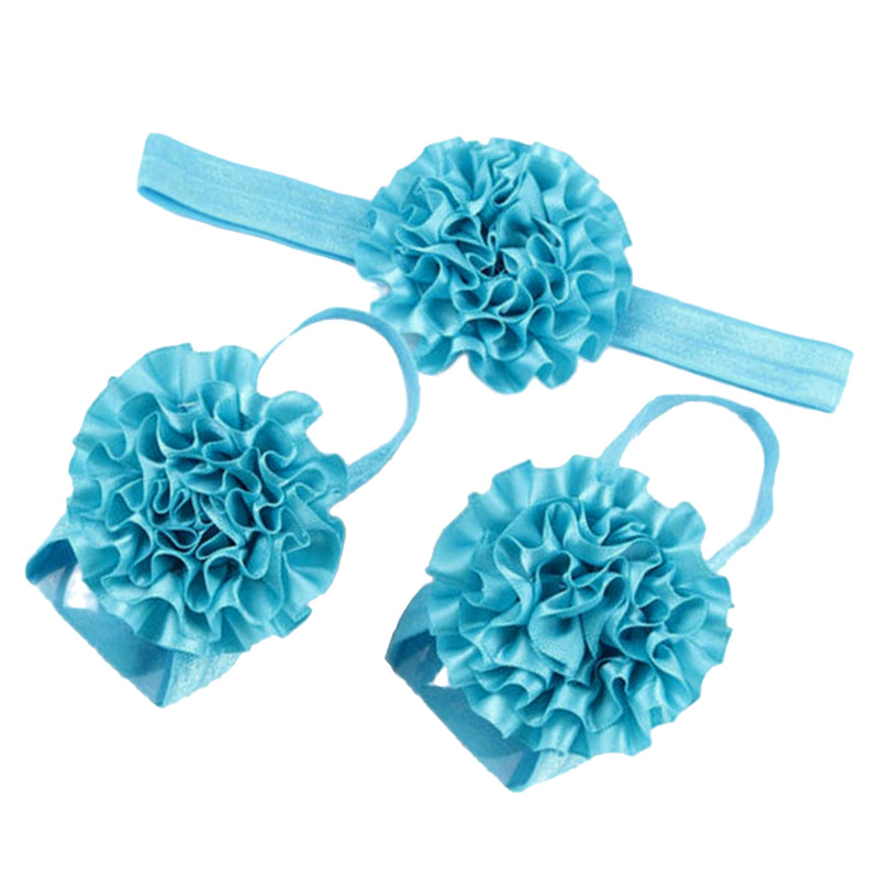 1 Set of 3PCS Baby Infant Headband Foot Flower Elastic Hair Band Accessories Photography Props Head Decor Accessory Blue