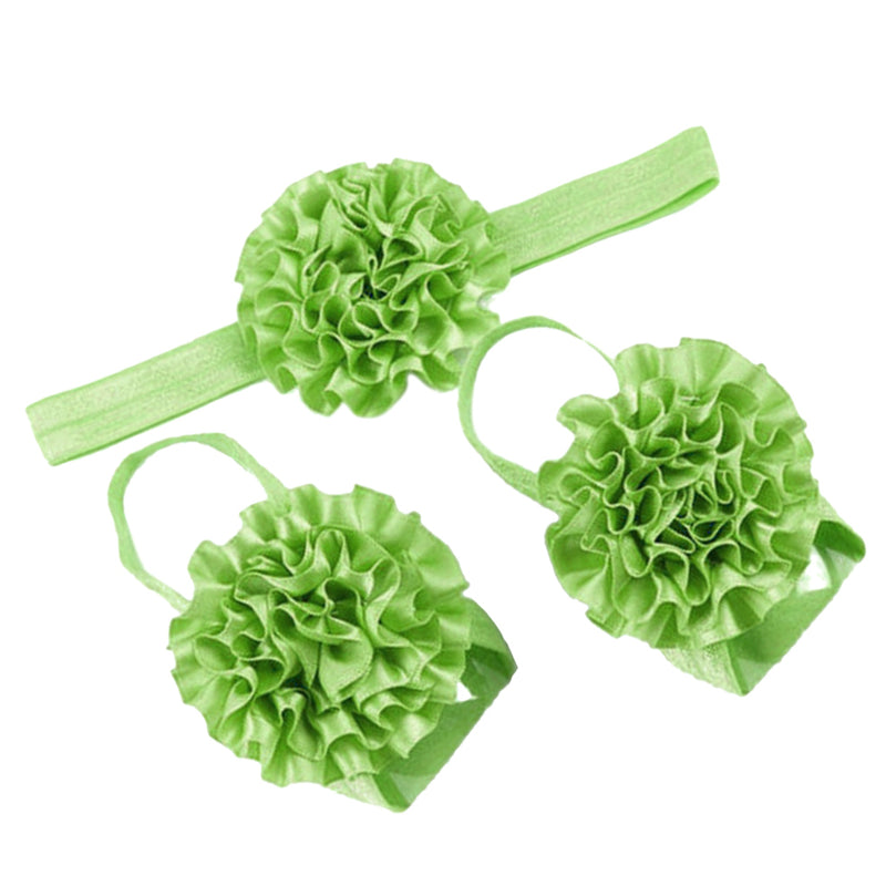 1 Set of 3PCS Baby Infant Headband Foot Flower Elastic Hair Band Accessories Photography Props Head Decor Accessory Green