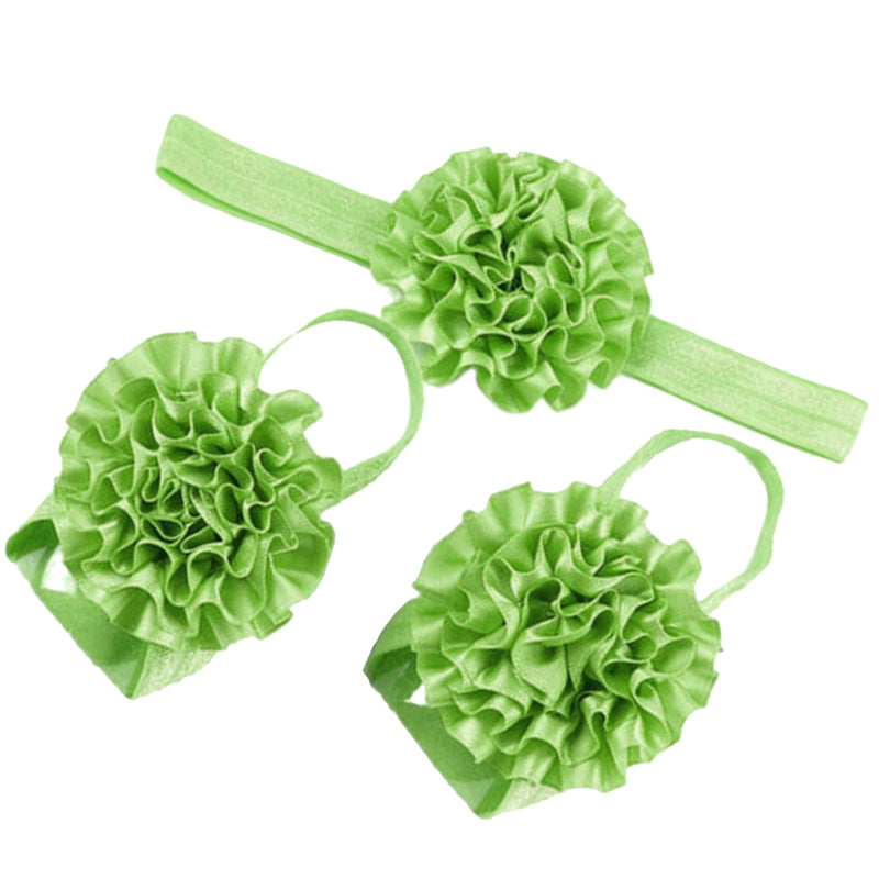 1 Set of 3PCS Baby Infant Headband Foot Flower Elastic Hair Band Accessories Photography Props Head Decor Accessory Green