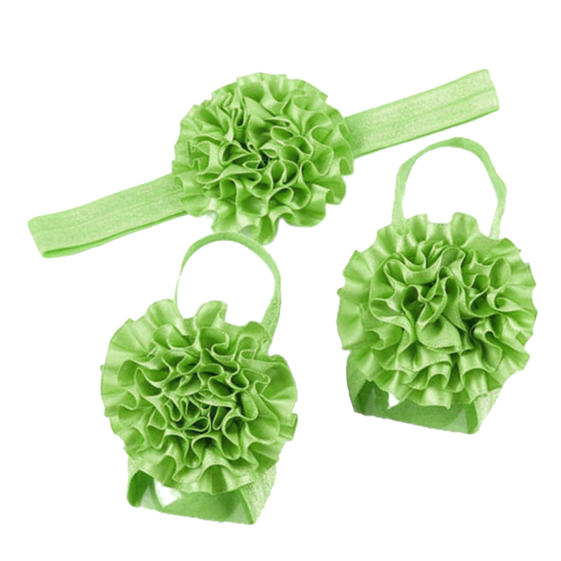 1 Set of 3PCS Baby Infant Headband Foot Flower Elastic Hair Band Accessories Photography Props Head Decor Accessory Green