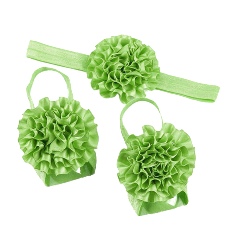 1 Set of 3PCS Baby Infant Headband Foot Flower Elastic Hair Band Accessories Photography Props Head Decor Accessory Green