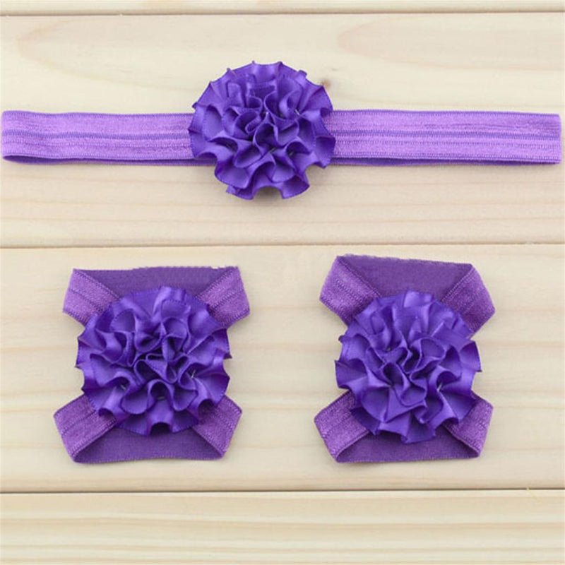 1 Set of 3PCS Baby Infant Headband Foot Flower Elastic Hair Band Accessories Photography Props Head Decor Accessory Purple