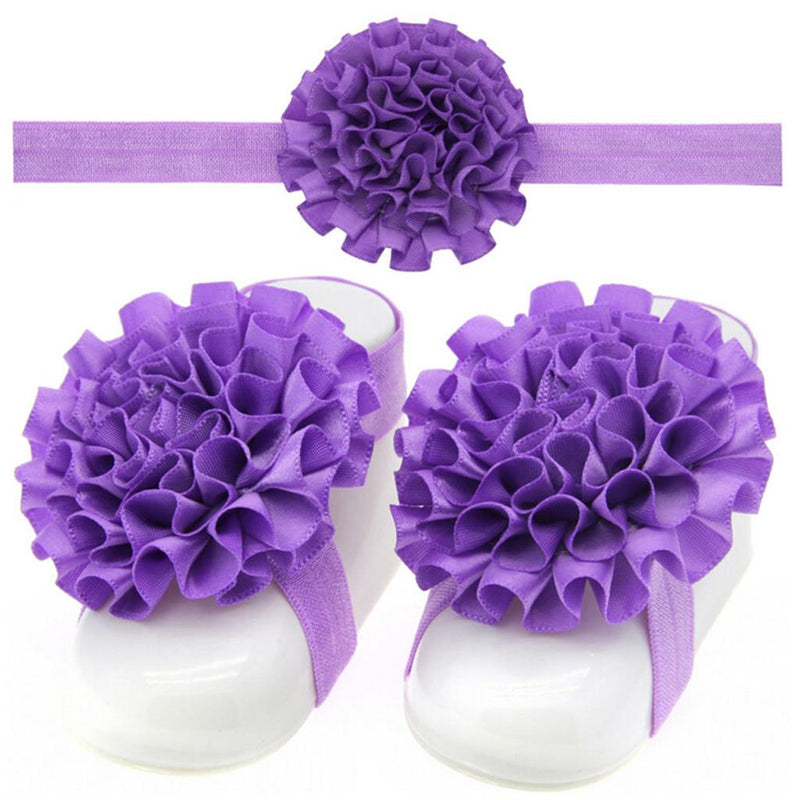 1 Set of 3PCS Baby Infant Headband Foot Flower Elastic Hair Band Accessories Photography Props Head Decor Accessory Purple