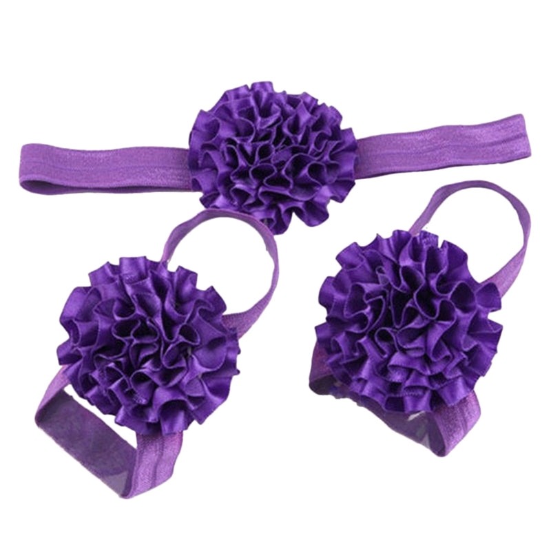 1 Set of 3PCS Baby Infant Headband Foot Flower Elastic Hair Band Accessories Photography Props Head Decor Accessory Purple