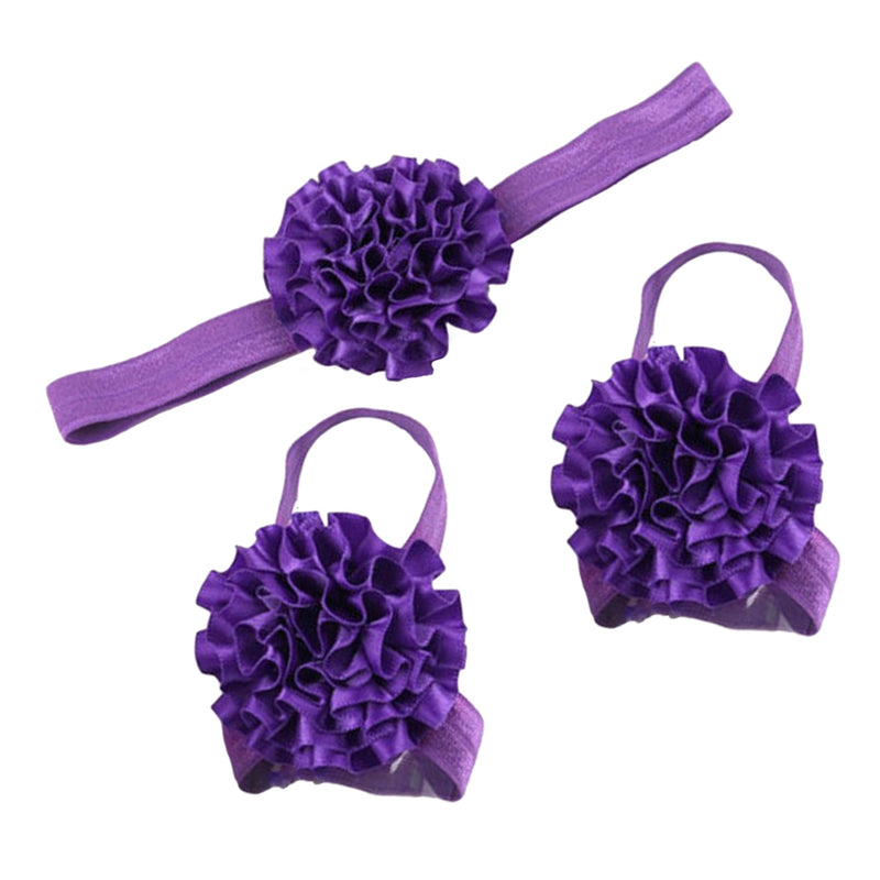 1 Set of 3PCS Baby Infant Headband Foot Flower Elastic Hair Band Accessories Photography Props Head Decor Accessory Purple