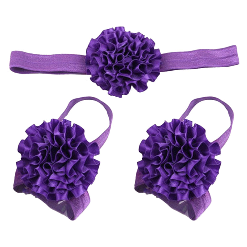 1 Set of 3PCS Baby Infant Headband Foot Flower Elastic Hair Band Accessories Photography Props Head Decor Accessory Purple