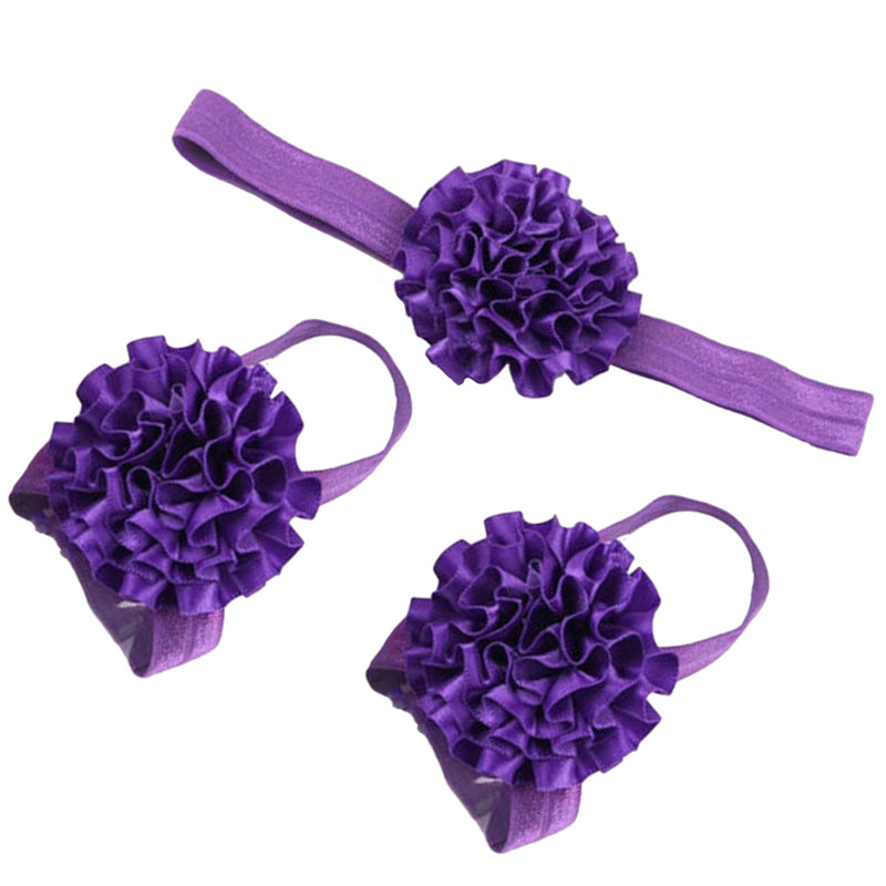 1 Set of 3PCS Baby Infant Headband Foot Flower Elastic Hair Band Accessories Photography Props Head Decor Accessory Purple