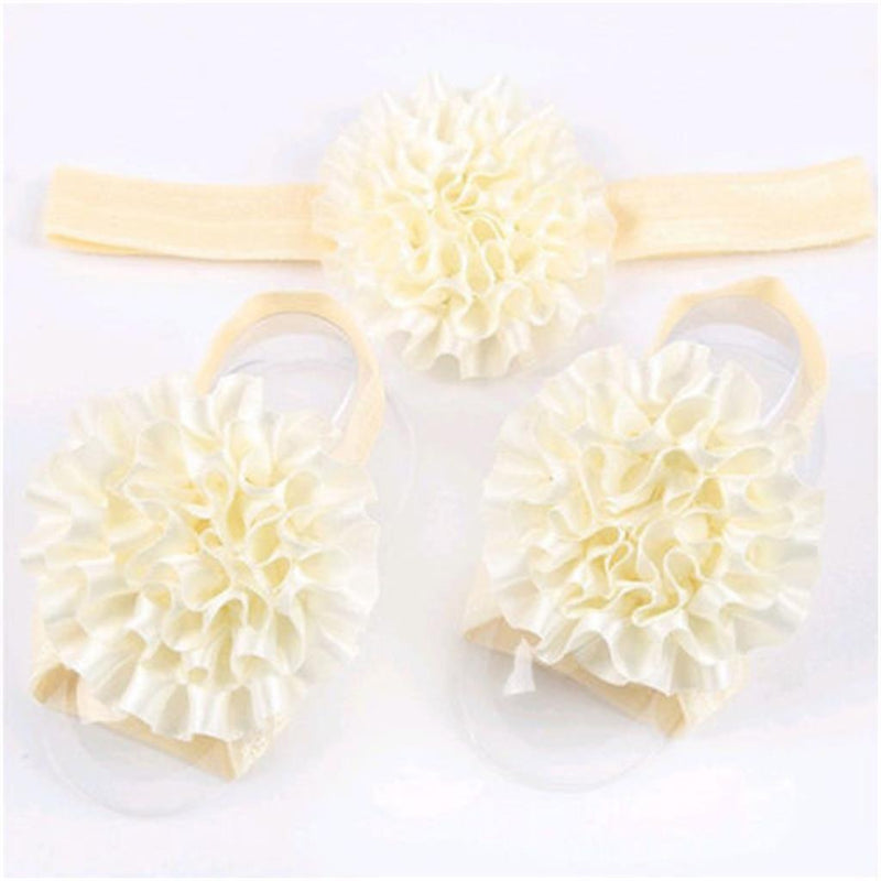 1 Set of 3PCS Baby Infant Headband Foot Flower Elastic Hair Band Accessories Photography Props Head Decor Accessory Beige