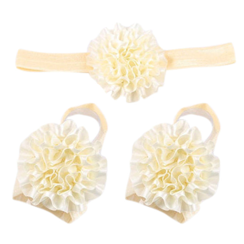 1 Set of 3PCS Baby Infant Headband Foot Flower Elastic Hair Band Accessories Photography Props Head Decor Accessory Beige