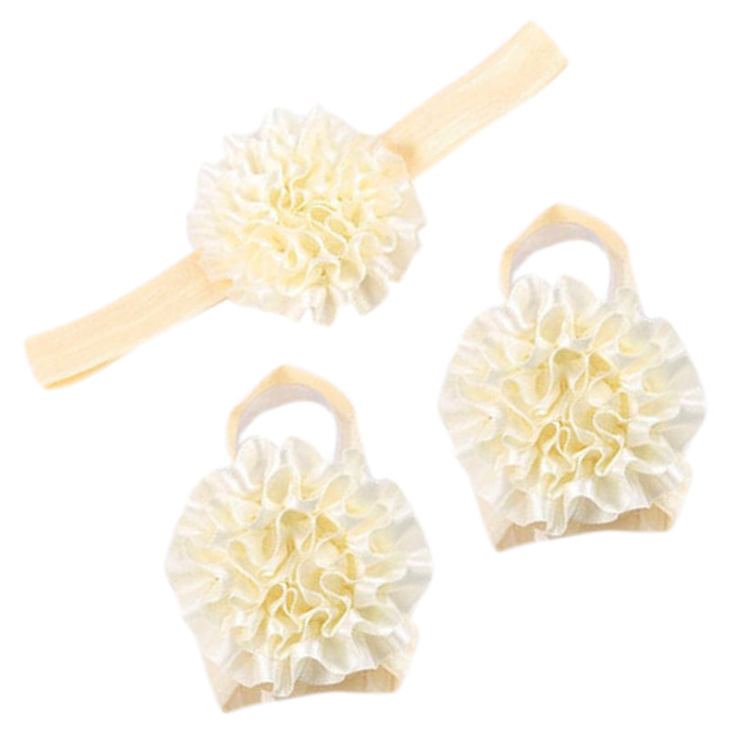 1 Set of 3PCS Baby Infant Headband Foot Flower Elastic Hair Band Accessories Photography Props Head Decor Accessory Beige