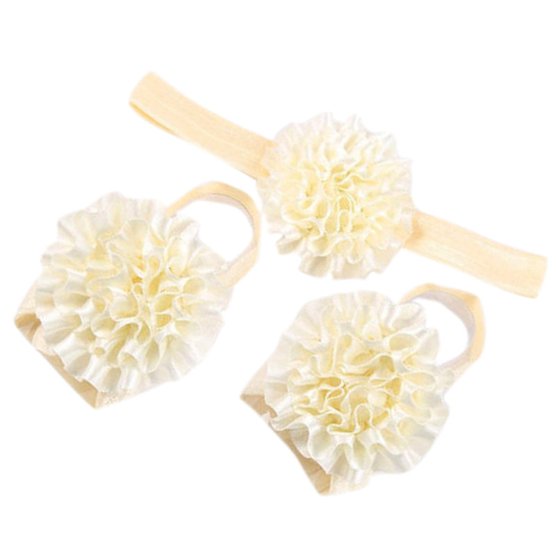 1 Set of 3PCS Baby Infant Headband Foot Flower Elastic Hair Band Accessories Photography Props Head Decor Accessory Beige