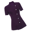 Women Girls Ladies Short Sleeve Front Button Fastening Hairdressers Beauticians Nail Bars Massage Therapists Shirt Purple S