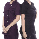 Women Girls Ladies Short Sleeve Front Button Fastening Hairdressers Beauticians Nail Bars Massage Therapists Shirt Purple S