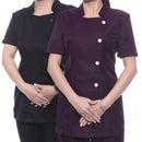 Women Girls Ladies Short Sleeve Front Button Fastening Hairdressers Beauticians Nail Bars Massage Therapists Shirt Black M