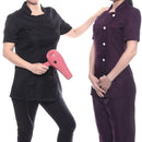 Women Girls Ladies Short Sleeve Front Button Fastening Hairdressers Beauticians Nail Bars Massage Therapists Shirt Black L