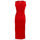 Women Girls Fashionable Cat Print Design Sleeveless Boho Long Maxi Dress Evening Party Summer Beach Outfit Costume Red S