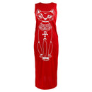 Women Girls Fashionable Cat Print Design Sleeveless Boho Long Maxi Dress Evening Party Summer Beach Outfit Costume Red S