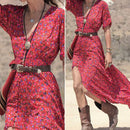 Women Girls Fashionable Floral Pattern Charms Summer Casual Chiffon Party Beach Long Maxi Dress Party Costume Outfit Gift Size S