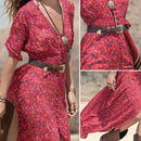 Women Girls Fashionable Floral Pattern Charms Summer Casual Chiffon Party Beach Long Maxi Dress Party Costume Outfit Gift Size S