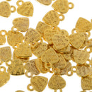 50x Antique Bronze Heart DIY Charms Jewelry Findings Pendant Beads Gold