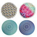 Soft Comfortable Fringe Charms Round Circular Beach Pool Swim Towel Scarf Yoga Mat Yellow Black